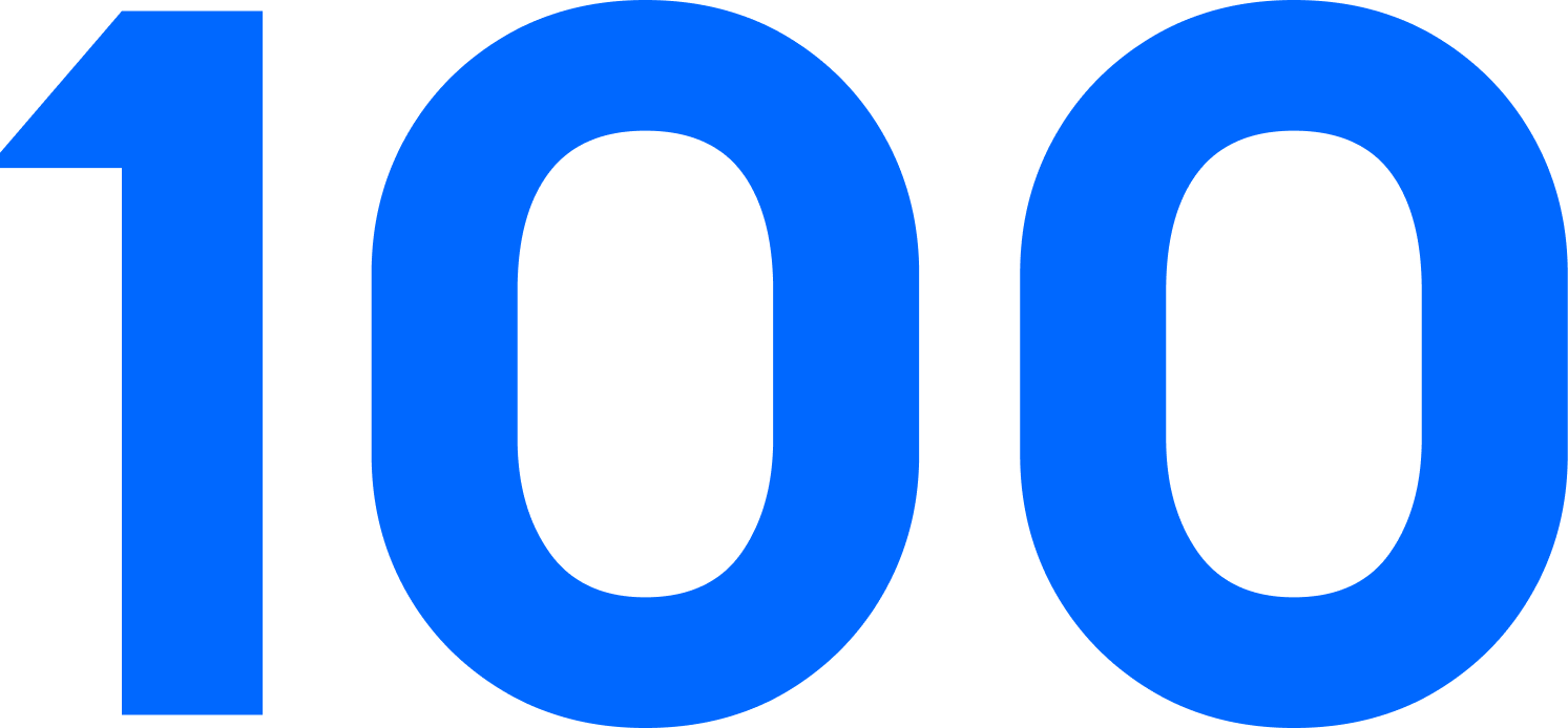 number 100 in blue