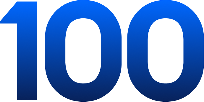 number 100 in blue gradient